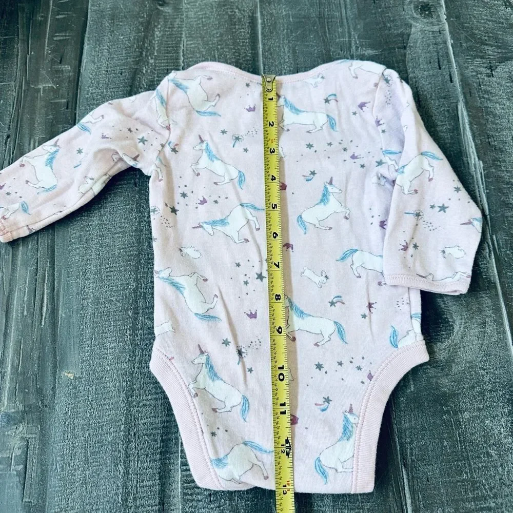 Old Navy Baby Pink Unicorn Print Long Sleeve Onesie 3-6 Mo